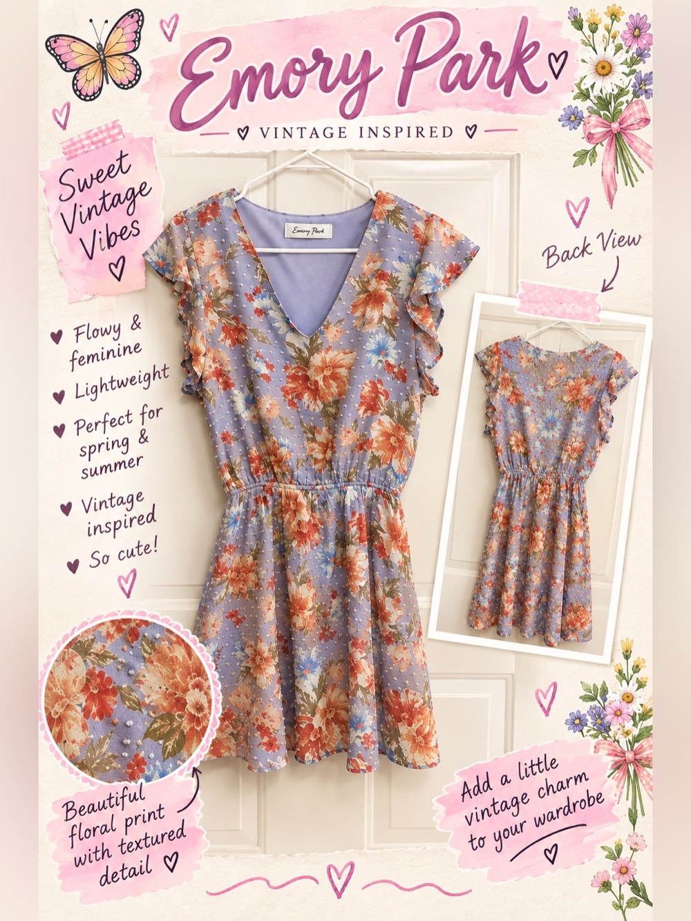 Emory  Park Floral Mini Dress in Blue & Brown Like New